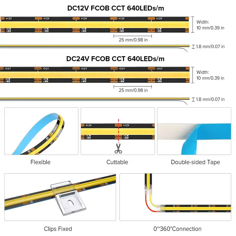 FCOB 12V CCT LED Strip