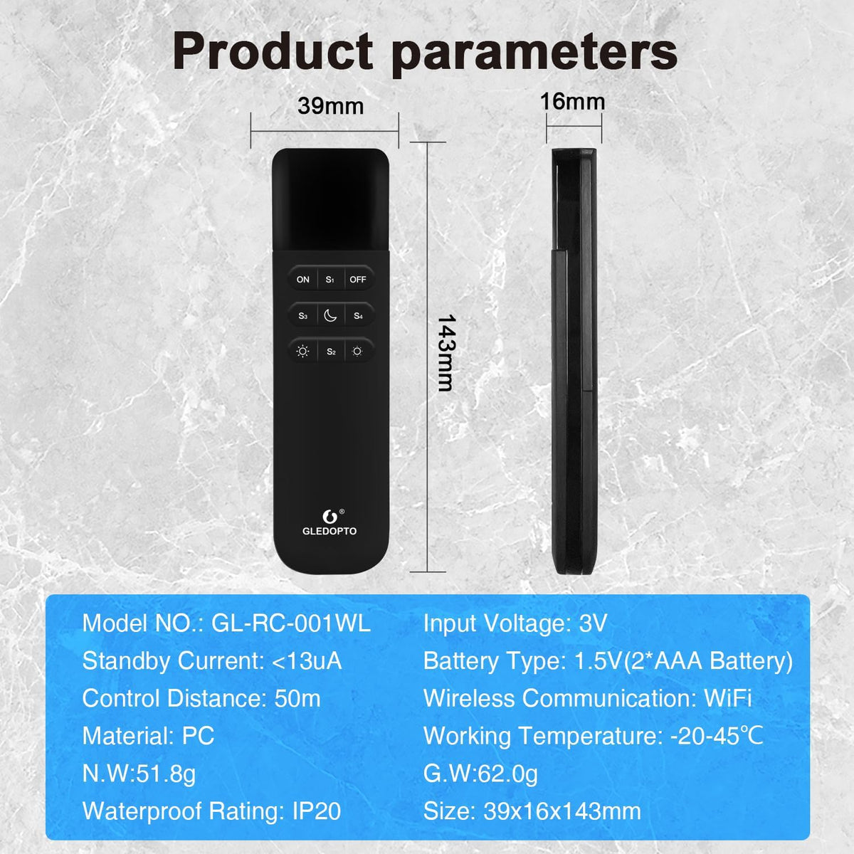 Gledopto WLED WiFi Remote Control 9-Keys