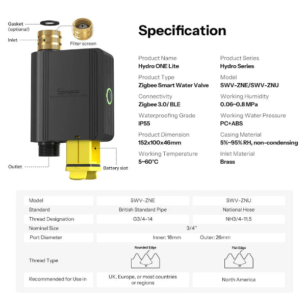 Sonoff Hydro ONE Zigbee Smart Water Valve
