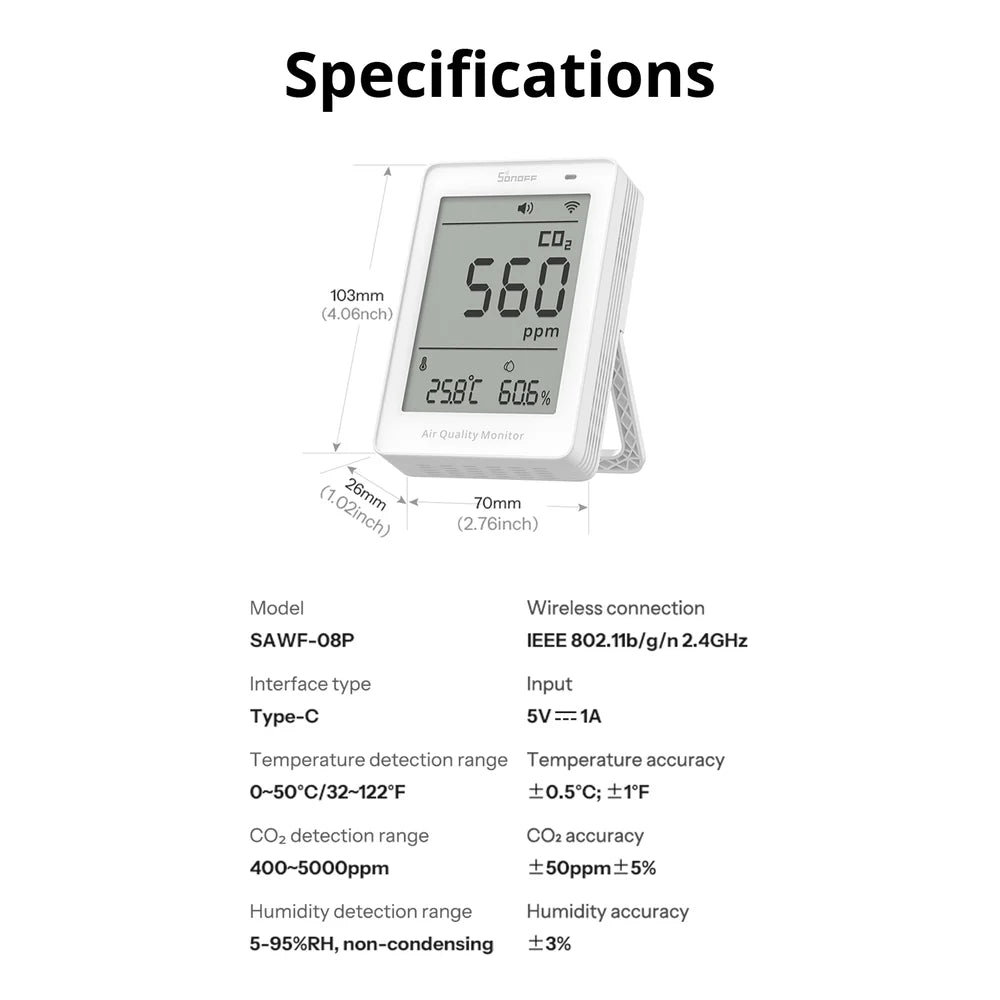 Sonoff AirGuard CO2 Matter Over Wi-Fi Air Quality Monitor