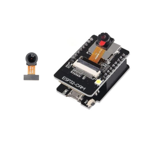 ESP32-CAM module with development motherboard and wide angle fish eye lens